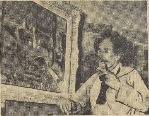 Léon Piriou en février 1950 lors de son exposition de peinture à Paris